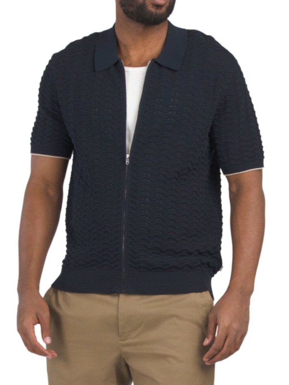 NN07 Men's Navy Short-Sleeve Organic Cotton Full Zip Sweater